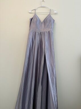 slim fit dress slacks One Shoulder Formal Dress Long With Leg Slit And Stretch Satin Fabric